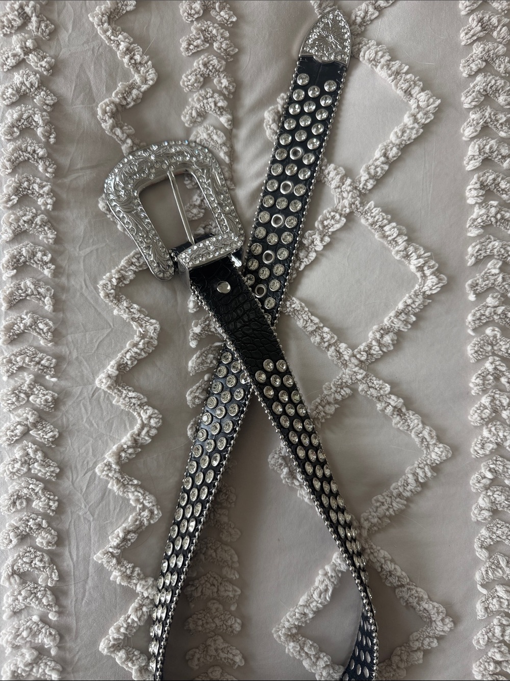 Black Studded Women's Belt with Silver Buckle